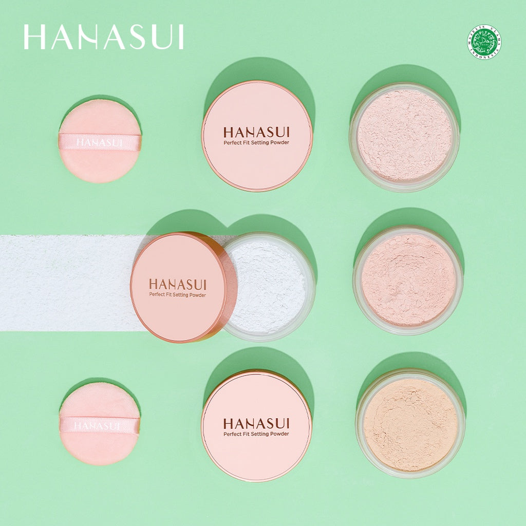 Hanasui Perfect Fit Setting Powder - Bedak Tabur Halus Ringan Natural Coverage Menyerap Minyak Berlebih Mengandung Vitamin E Anti Polusi