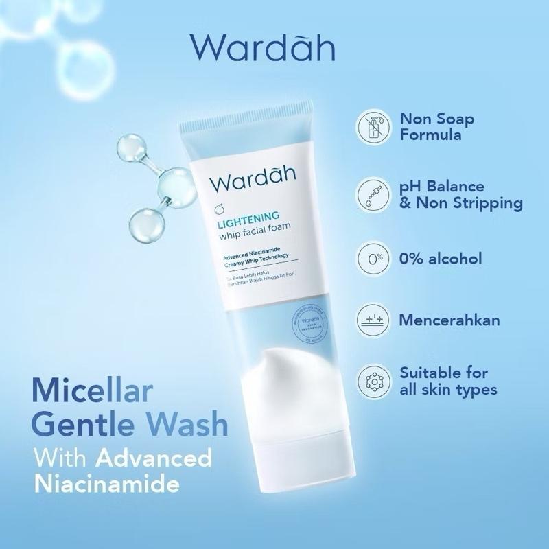 Wardah GlowWhip Cleanse Niacinamide Lightening Foam - Ultra Soft Whip Texture for All Skin Types - Brightens Evens Skin Tone - Dermatologically Tested