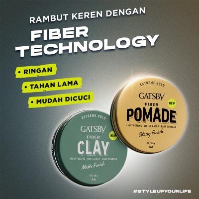GATSBY Fiber Pomade Glossy Finish – 80 g Strong Hold | Glossy Shine | Easy Wash-Off Styling Pomade