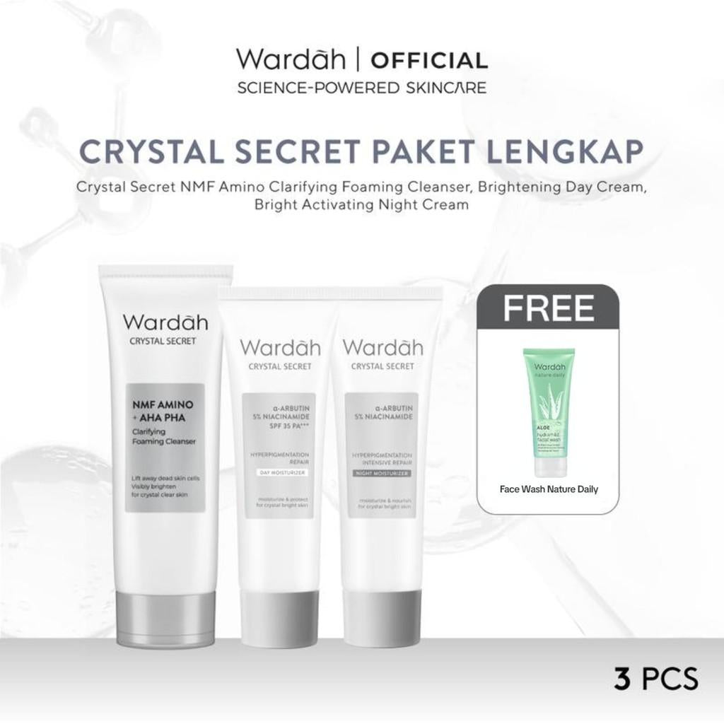 WARDAH Crystal Secret Complete Skincare Set | NMF Amino + AHA PHA Clarifying Foaming Cleanser & More | Brightening & Dark Spot Solution | Complete Daily Routine
