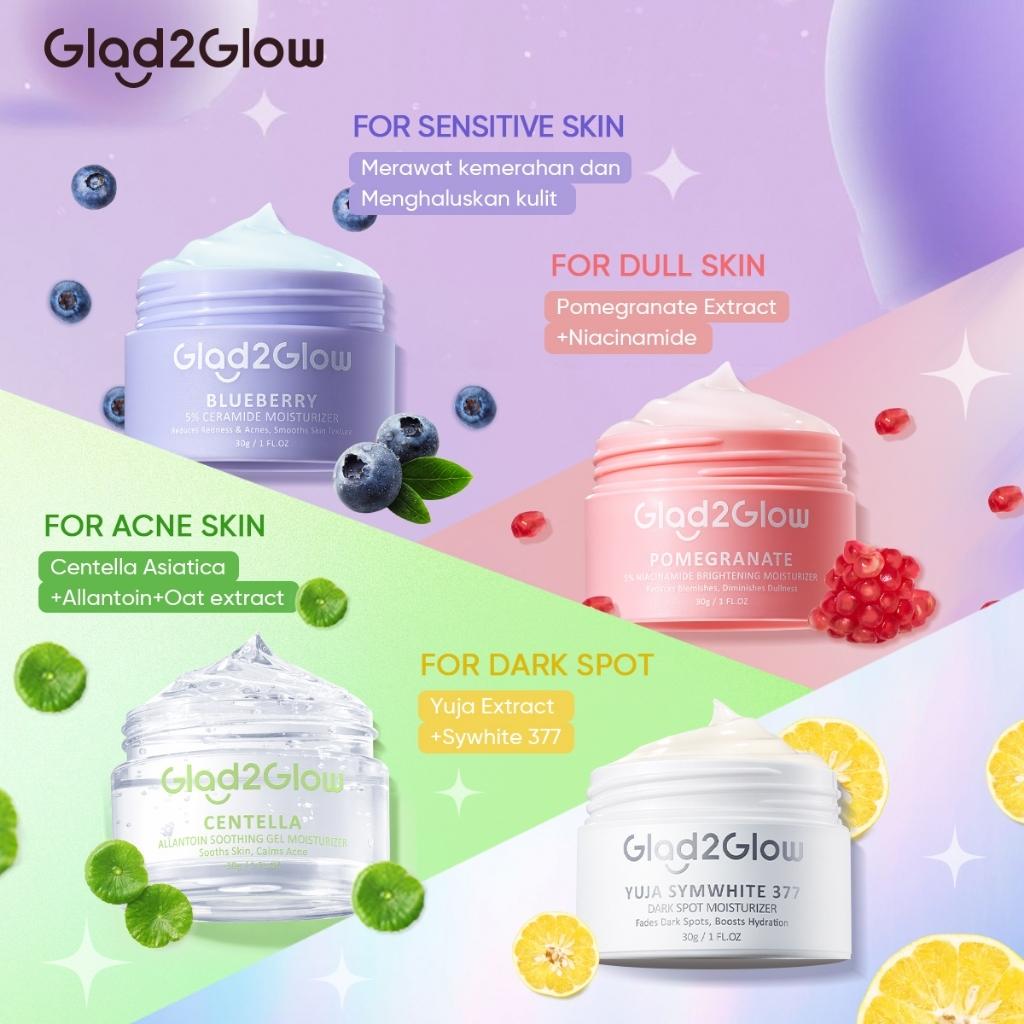 Glad2Glow Facial Moisturizer 30g Pomegranate 5% Niacinamide & Blueberry 5% Ceramide for Sensitive Dull Acne Dark Spot Skin Care