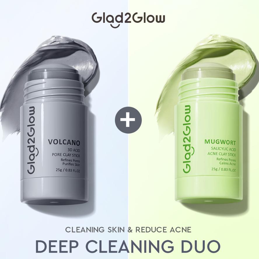GLAD2GLOW Clay Stick Mask Series | Mugwort + Salicylic Acid for Acne & Volcano 3D Acid for Pore Care | 25g