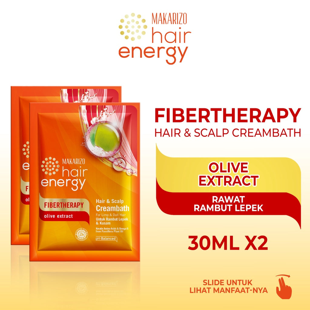 PAKET ISI 2 - Makarizo Hair Energy Fibertherapy Hair & Scalp Creambath Olive 30 gr