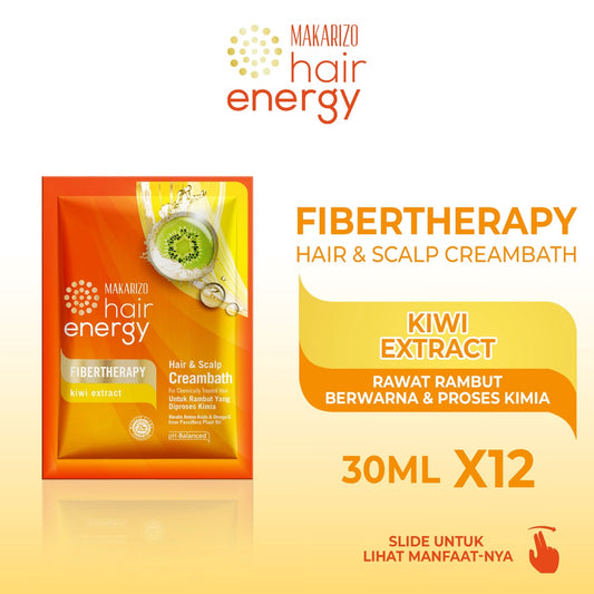 PAKET ISI 12 - Makarizo Hair Energy Fibertherapy Hair & Scalp Creambath Kiwi 30 mL