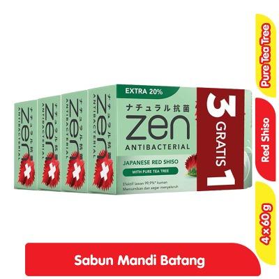 Zen Antibacterial Bar Soap – Japanese Red Shiso & Pure Tea Tree 4 x 60g | Herbal Antibacterial Protection for Clean, Healthy Skin | Refreshing Scent & Gentle Cleanse