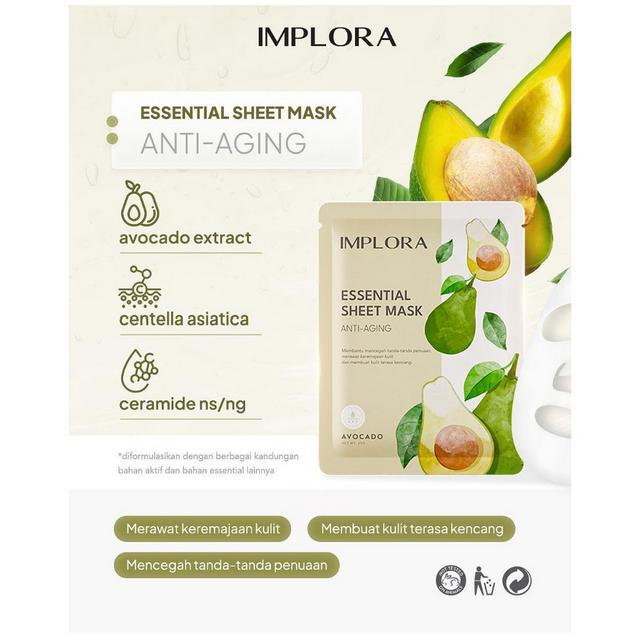 Implora Essential Sheet Mask Masker Wajah Tipis Lembap Berlapis