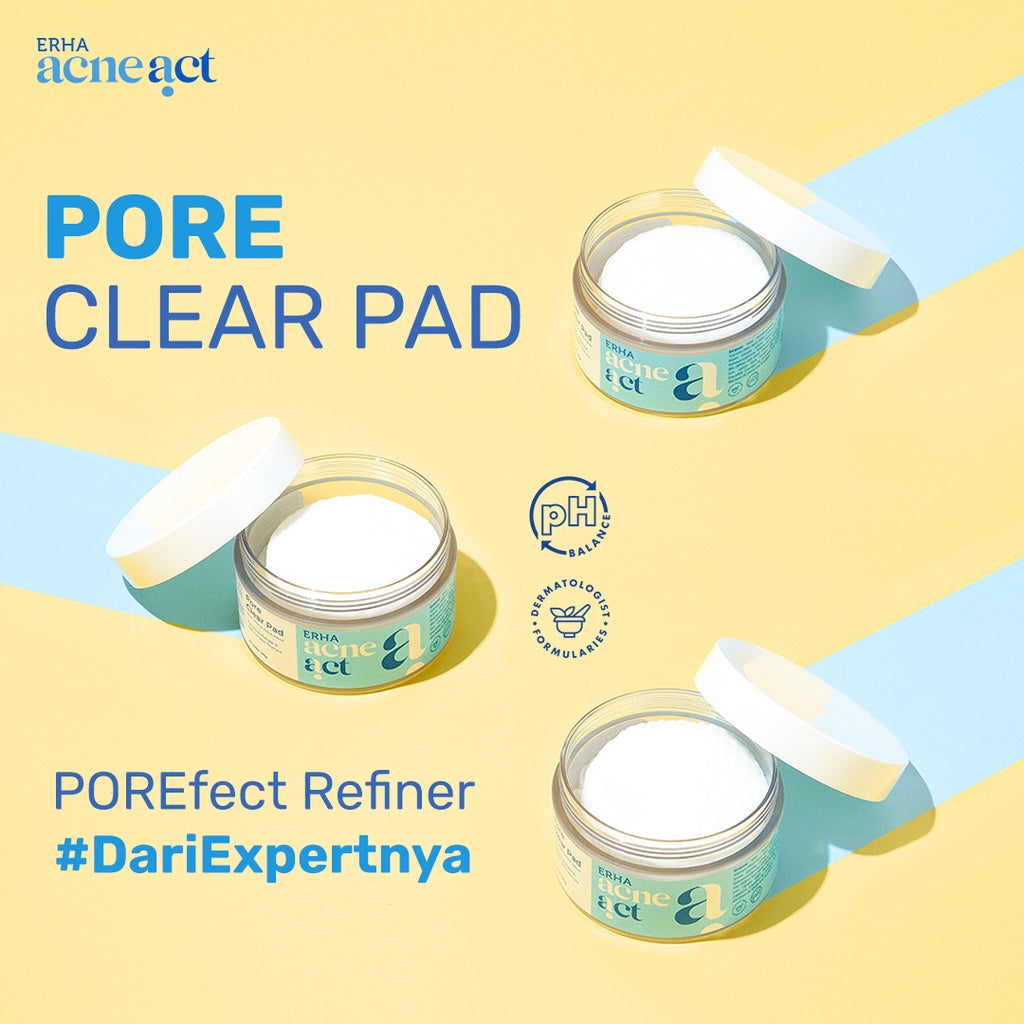 ERHA Acneact Pore Clear Pad 90g - Kapas Eksfoliasi Wajah Berjerawat | AHA, BHA, PHA