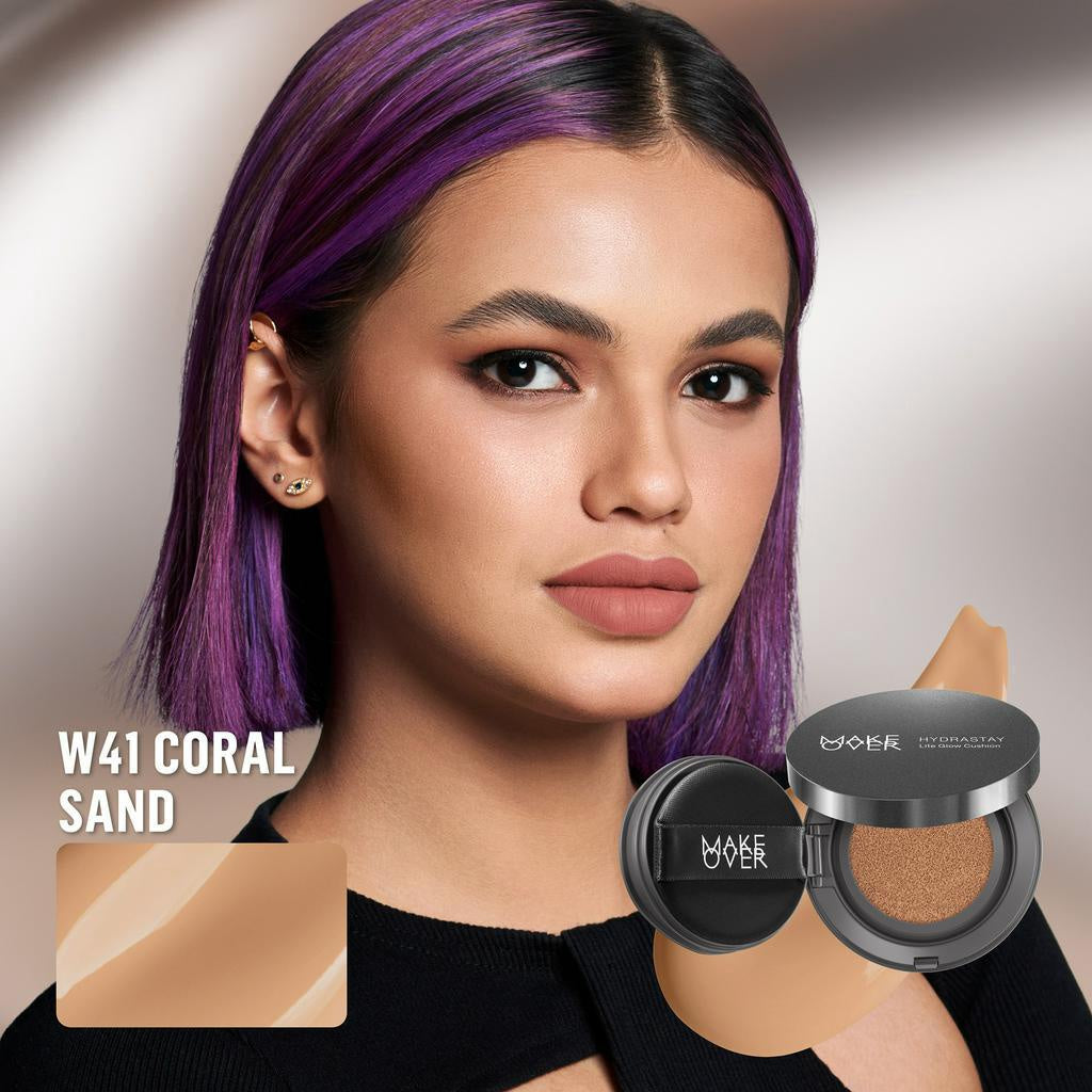 MAKE OVER Hydrastay Lite Glow Cushion 15 g - Cushion atau Foundation Compact untuk Dry Skin atau Kulit Kering BEST SELLER High Coverage Concealer Foundation Make Up Makeup