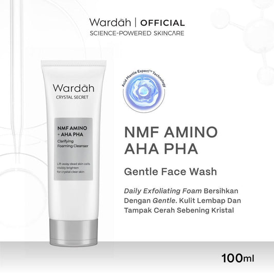 Wardah Crystal Secret NMF Amino + AHA PHA Clarifying Foaming Cleanser 100ml Gentle Face Wash for Bright Healthy Skin