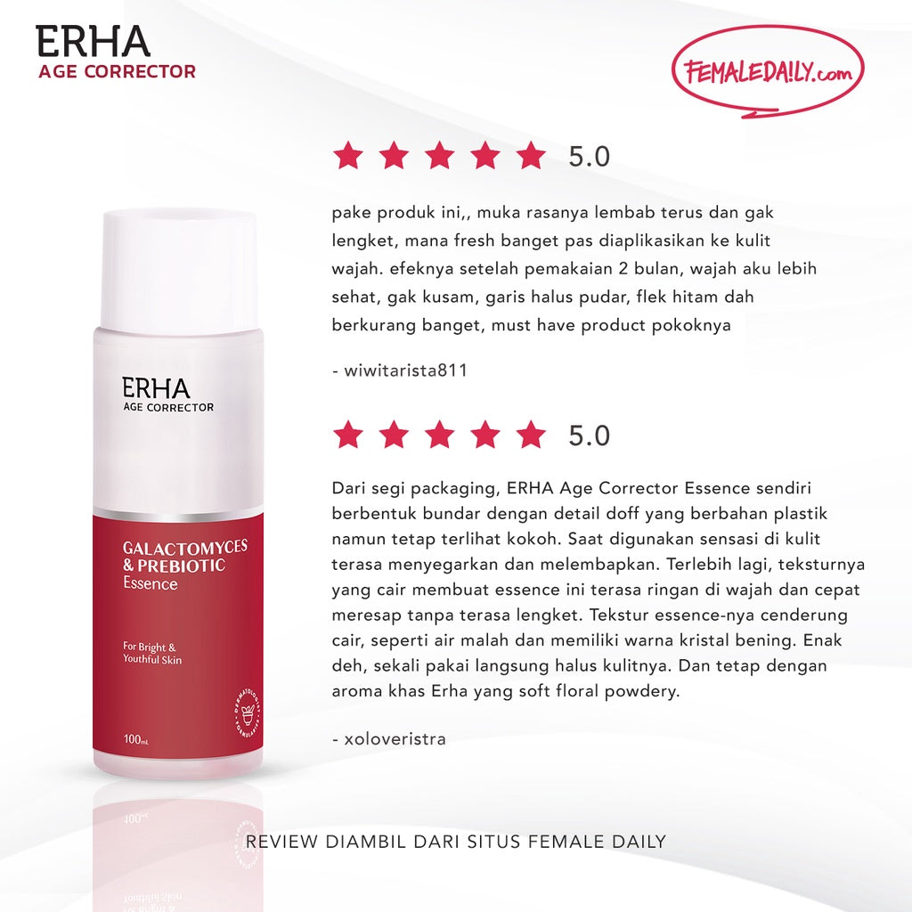 ERHA Age Corrector Galactomyces & Prebiotic Essence 100g - Essence Anti Aging | Melembabkan | Mengencangkan | Menghaluskan | Meningkatkan Hidrasi