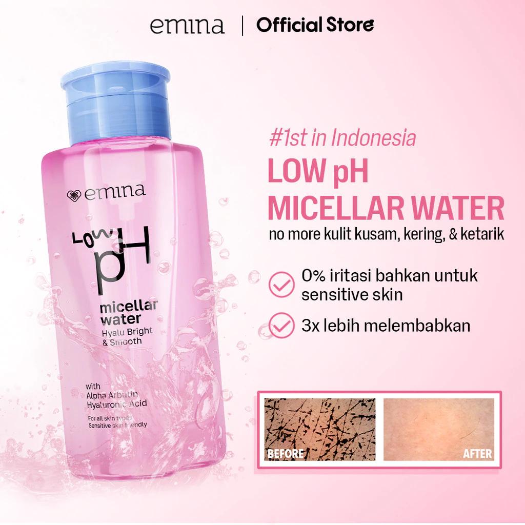 Emina Low pH Micellar Water Complete Series - Dry & Dull Oily & Acne-Prone Sensitive Skin 125ml & 300ml Cleanser with AHA Alpha Arbutin Formula