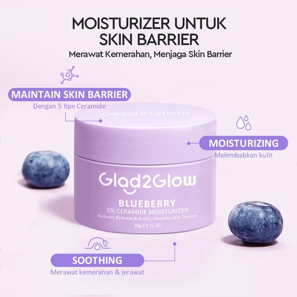 Glad2Glow Facial Moisturizer 30g Pomegranate 5% Niacinamide & Blueberry 5% Ceramide for Sensitive Dull Acne Dark Spot Skin Care