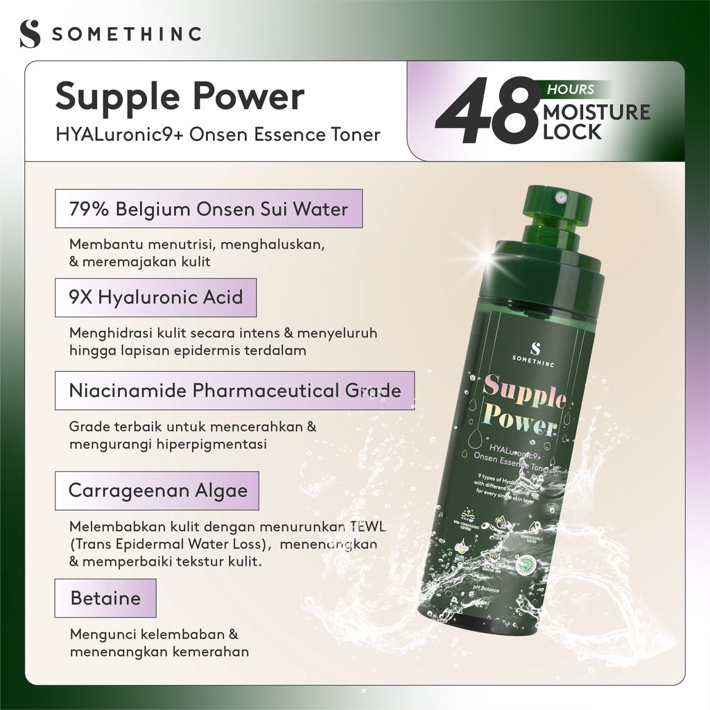 SOMETHINC SUPPLE POWER Hyaluronic 9+ Onsen Essence Toner - Toner yang Menghidrasi Kulit, Melembabkan Kulit Kering, Non comedogenic, Cocok untuk kulit sensitif