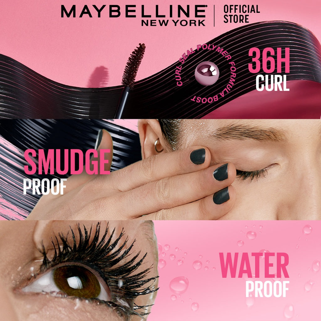 (PAKET HEMAT ISI 2) Maybelline Volum Express Hypercurl Waterproof Mascara Make Up - Black (Maskara Waterproof Tahan 36 Jam)