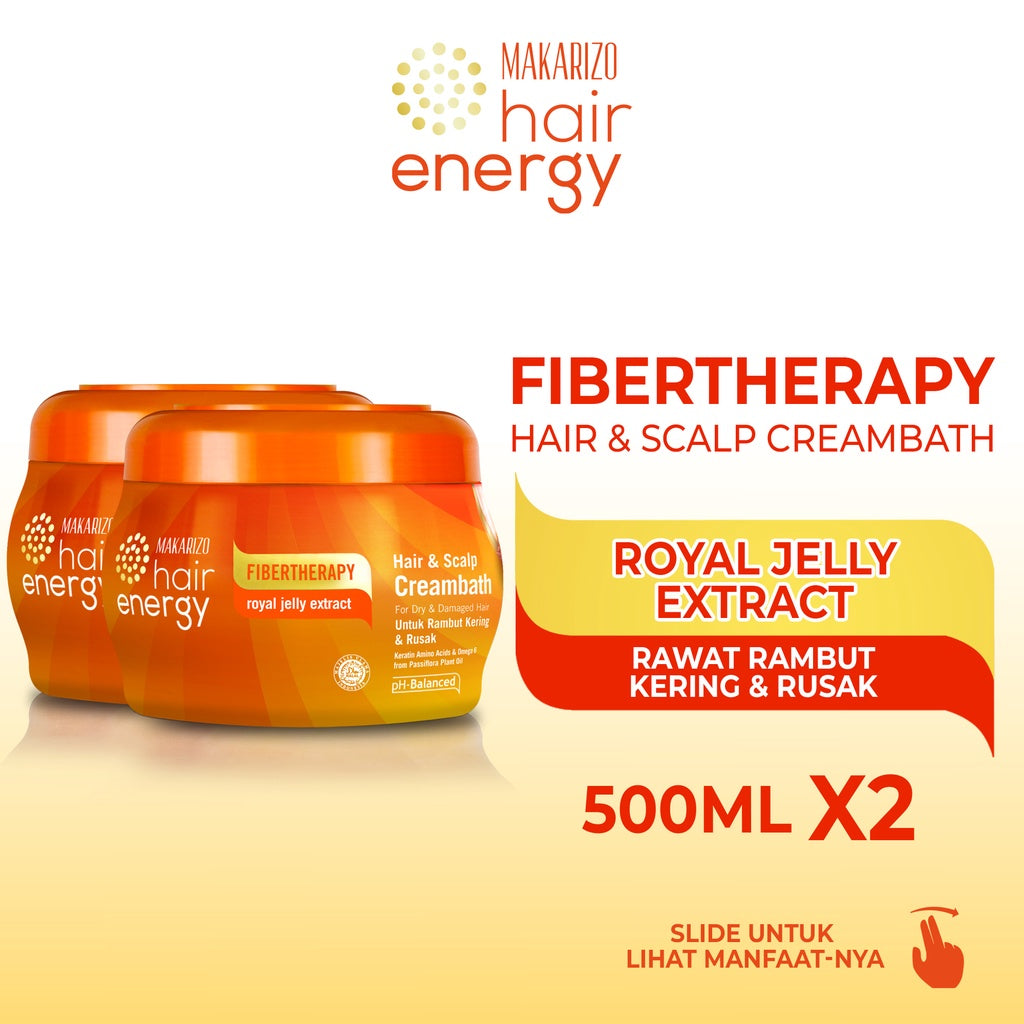 PAKET ISI 2 - Makarizo Hair Energy Fibertherapy Hair & Scalp Creambath Royal Jelly 500 mL