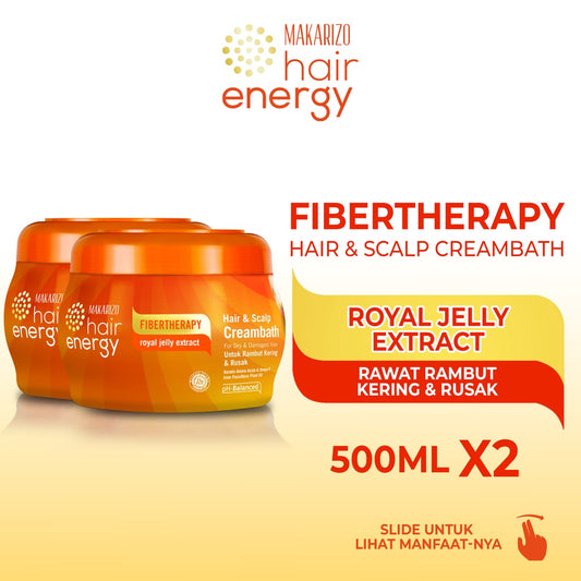 PAKET ISI 2 - Makarizo Hair Energy Fibertherapy Hair & Scalp Creambath Royal Jelly 500 mL