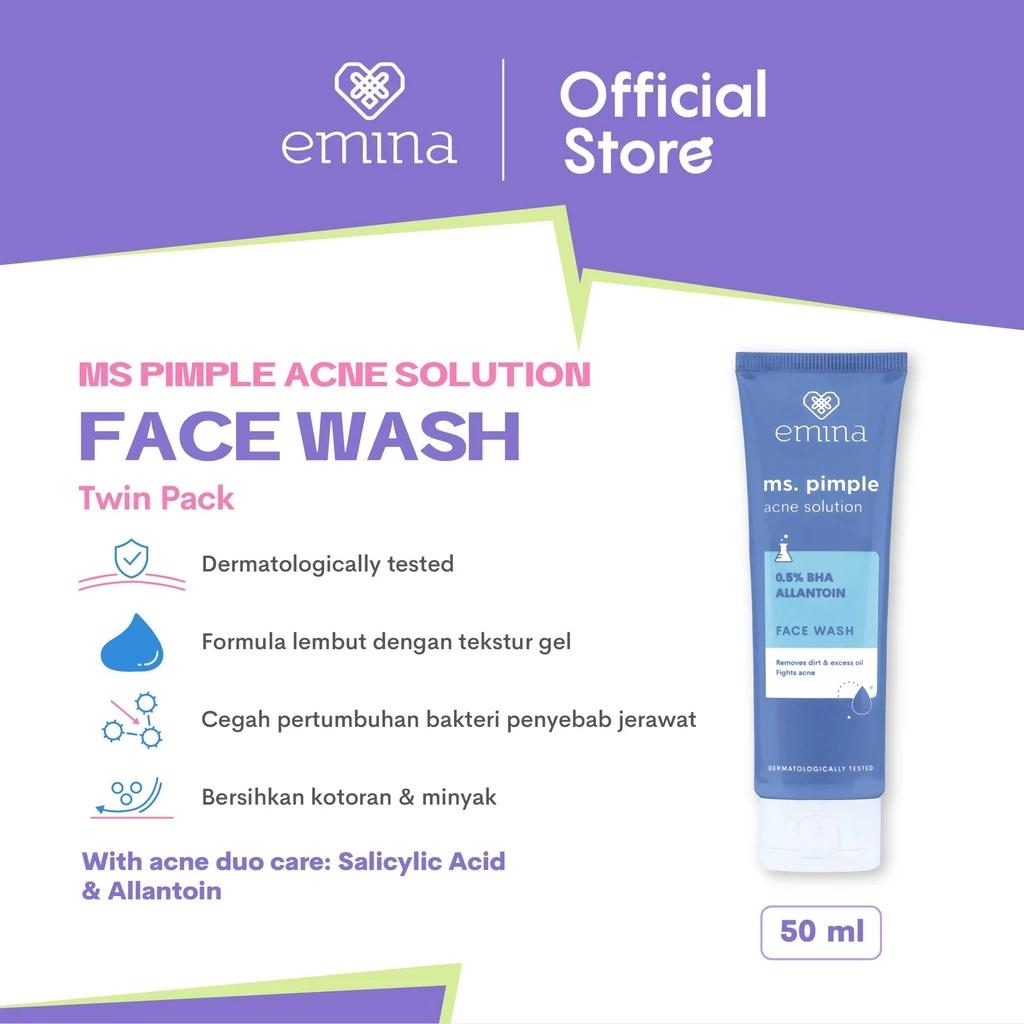 Emina Ms. Pimple Acne Solution Face Wash 50 mL Twin Pack - Sebum Control & Anti Inflamasi for Acne Treatment