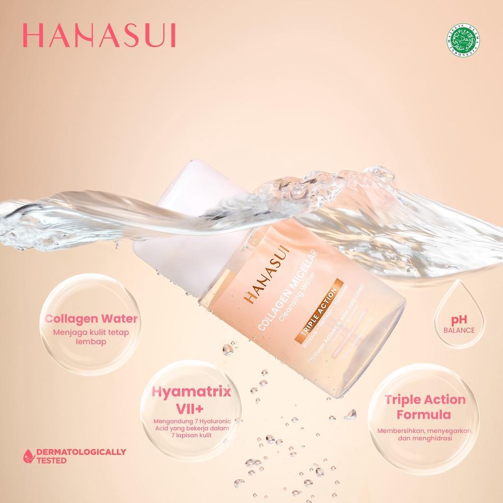 HANASUI Skincare Trio - Collagen Micellar Cleansing Water 100ml & Makeup Remover Set with Fix & Glow Setting Spray