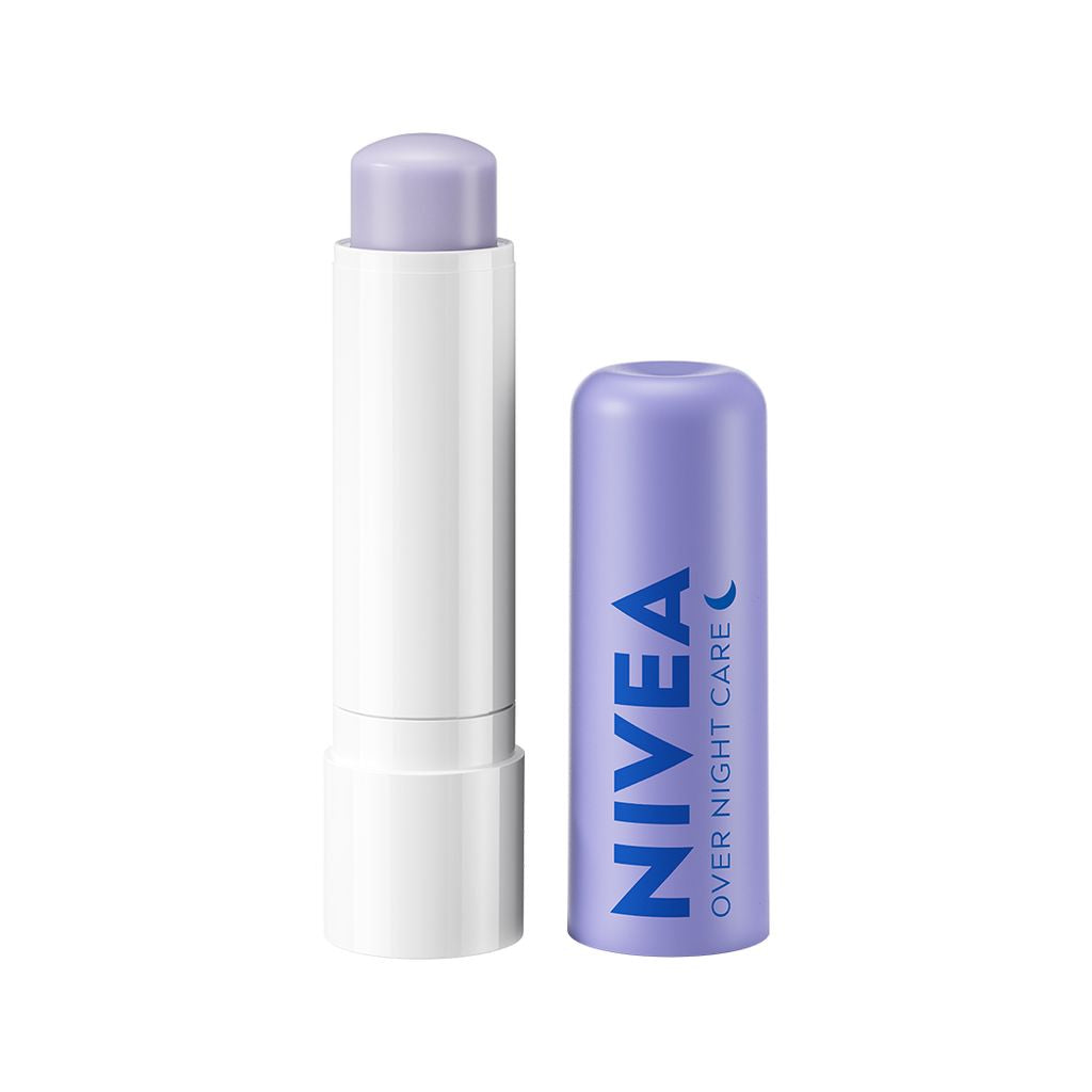 NIVEA Lip Balm Overnight Care 4.8gr - Pelembap bibir malam hari melembabkan plumpy kering pecah-pecah tahan lama melindungi bibir natural intensif lembap tidak lengket tidak berminyak glossy - Lavender Essential Oil, Shea Butter