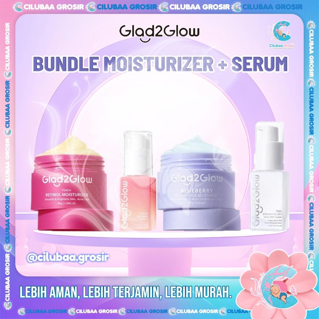 Glad2Glow 2pcs Skincare Bundle - Barrier Bright Blueberry Ceramide Centella Serum & Moisturizer Gel for Glowy Skin Care