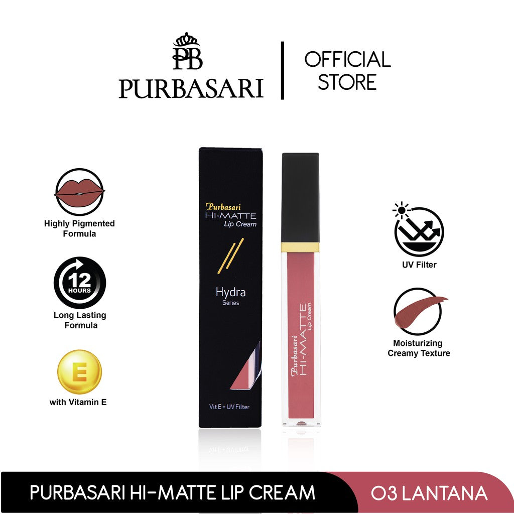 Purbasari Hi-Matte Lip Cream 03 Lantana / Matte Lipcream / Matte Lipstick - Lembut Tahan Lama Pelembab Pigmentasi Tinggi