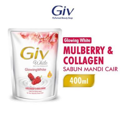 Giv White Collection Body Wash – Mulberry & Collagen Refill 400ml | Brightening Body Cleanser with Skin-Firming Collagen | Glowing, Smooth Skin with Every Wash