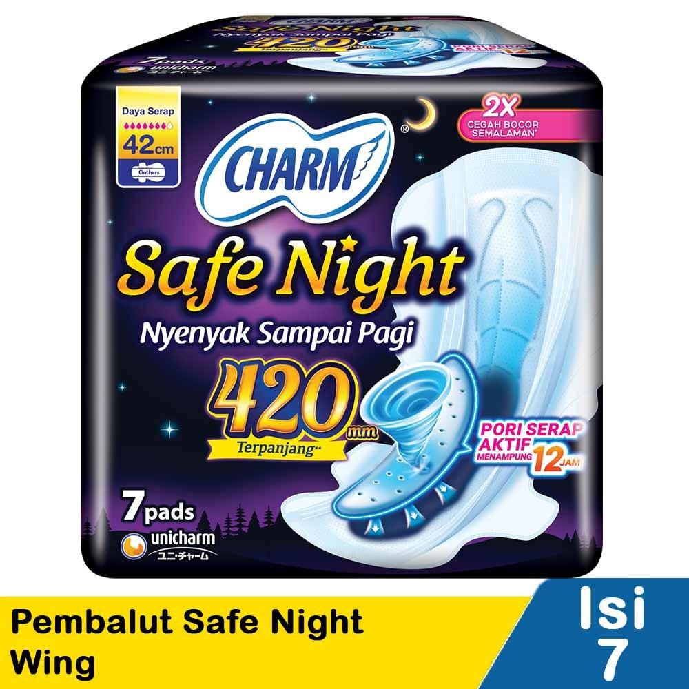 Charm Safe Night 42cm Sanitary Pads – 14’s with Wings | Extra Long Overnight Protection for Worry-Free Sleep