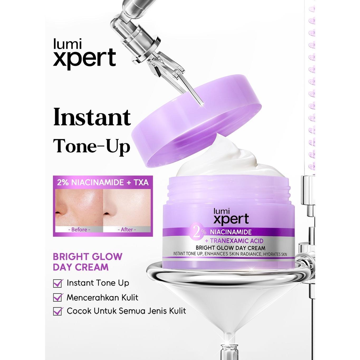 Lumixpert 2% Niacinamide Bright Glow Day Cream memberikan efek kecerahan instan seperti makeup  sekaligus manfaat brightening setara skincare