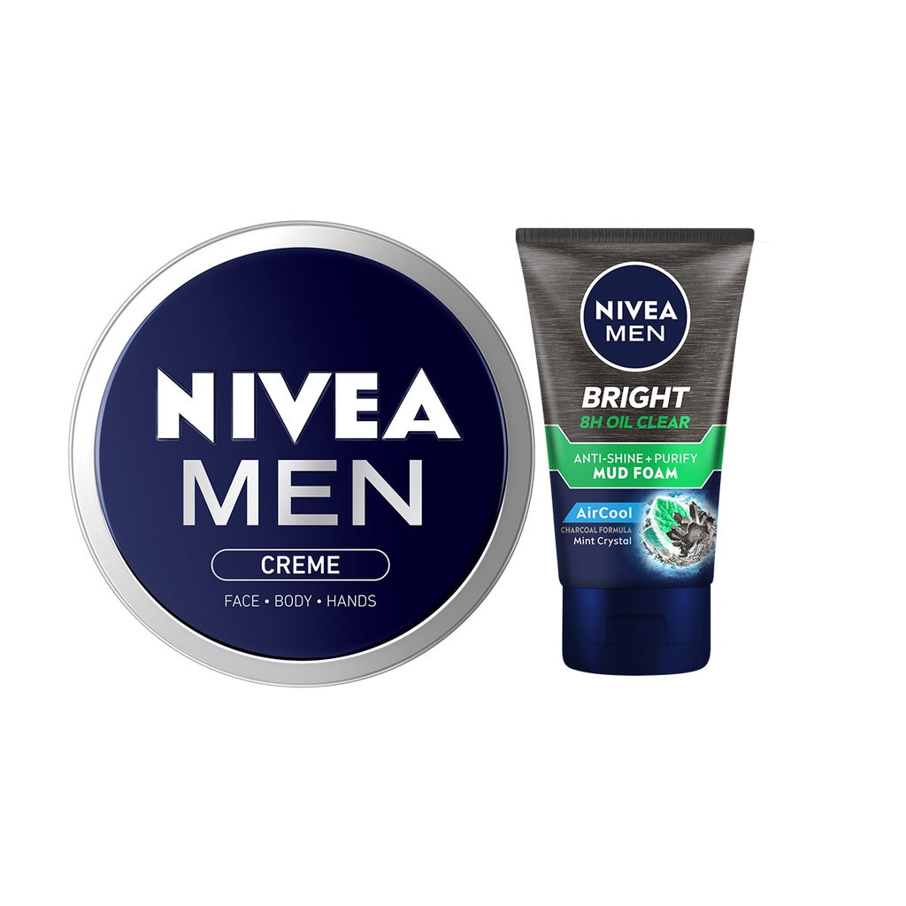 NIVEA Men Crème 75mL + NIVEA Men Bright Oil Clear Anti-Shine+Purify Mud Foam 50mL