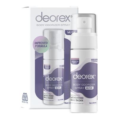Deorex Body Odorizer Spray Musk 60ml | Long-Lasting Odor Control for Sensitive Skin | Fragrance-Free Formula with a Touch of Musk
