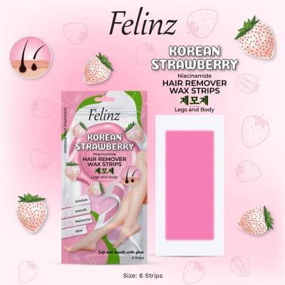 Felinz Wax Strip Korean Strawberry – Body Hair Removal 6 Strips | Quick & Easy At-Home Waxing | Smooth, Hair-Free Skin with Sweet Strawberry Scent