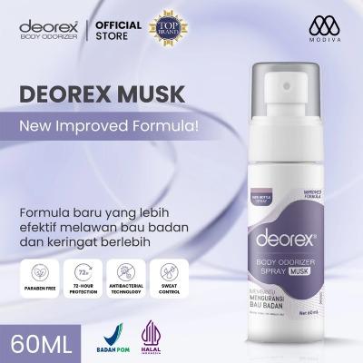 Deorex Body Odorizer Spray Musk 60ml | Long-Lasting Odor Control for Sensitive Skin | Fragrance-Free Formula with a Touch of Musk