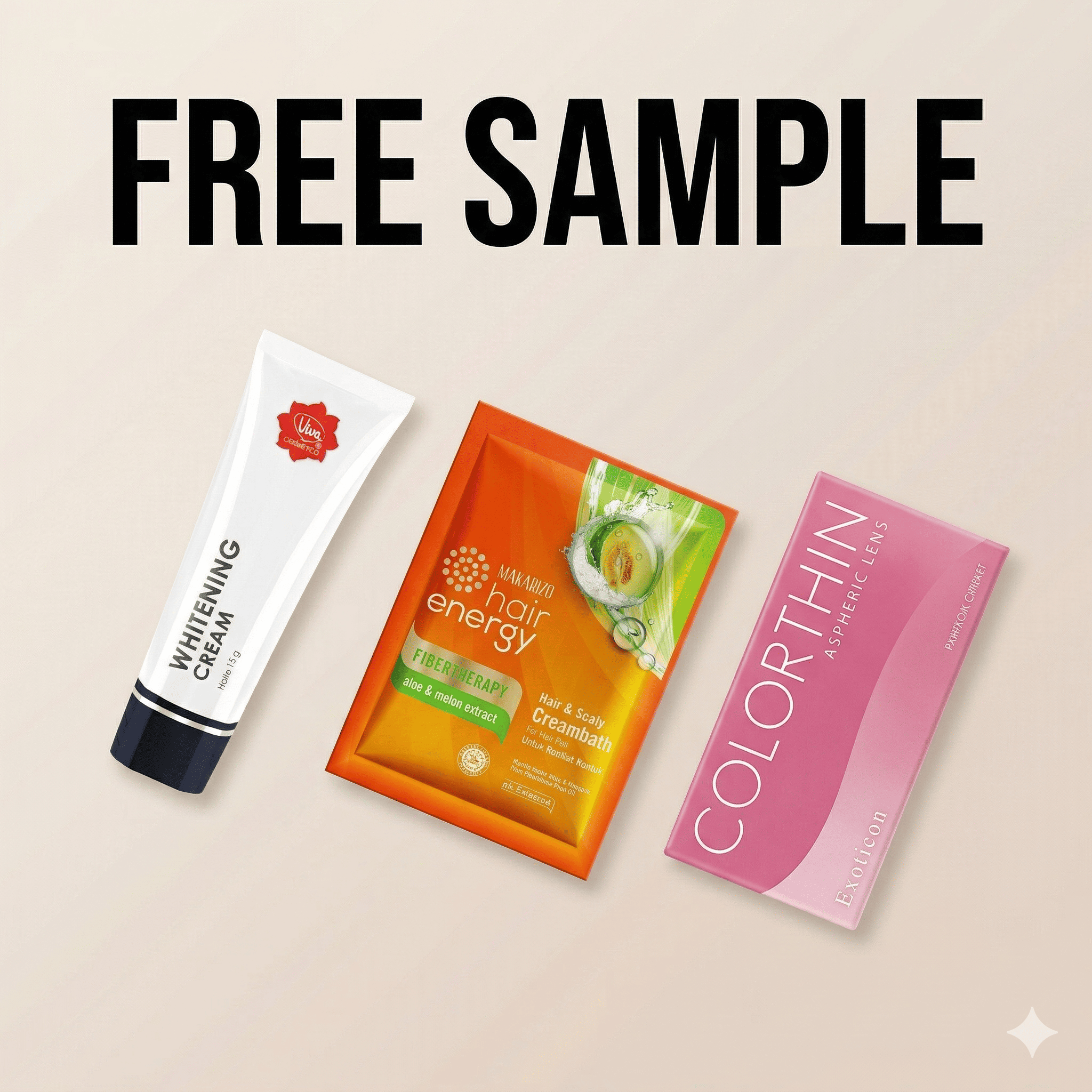 CLAIM YOUR FREE SAMPLE (Viva Whitening - Makarizo Fibertheraphy Kiwi / Aloe - Exoticon Colorthin)
