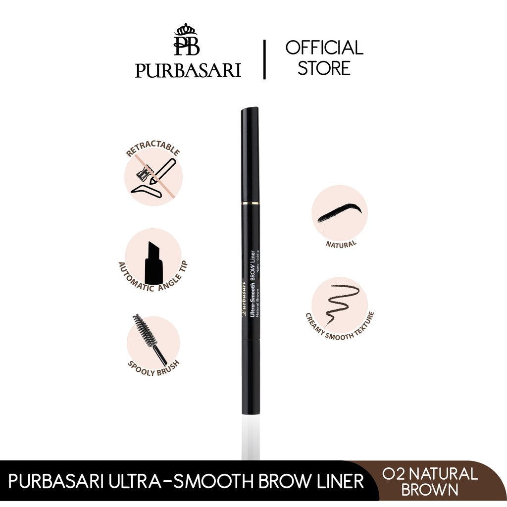 Purbasari Ultra Smooth Brow Liner Brown / Pensil Alis Mekanik / Tahan Air Sliding Pensil alis - pigmented waterproof coklat alami - sikat alis