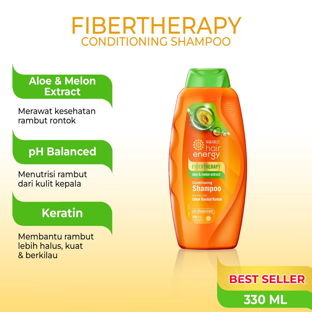 PAKET ISI 3 - Makarizo Hair Energy Fibertherapy Conditioning Shampoo Aloe & Melon 330 mL