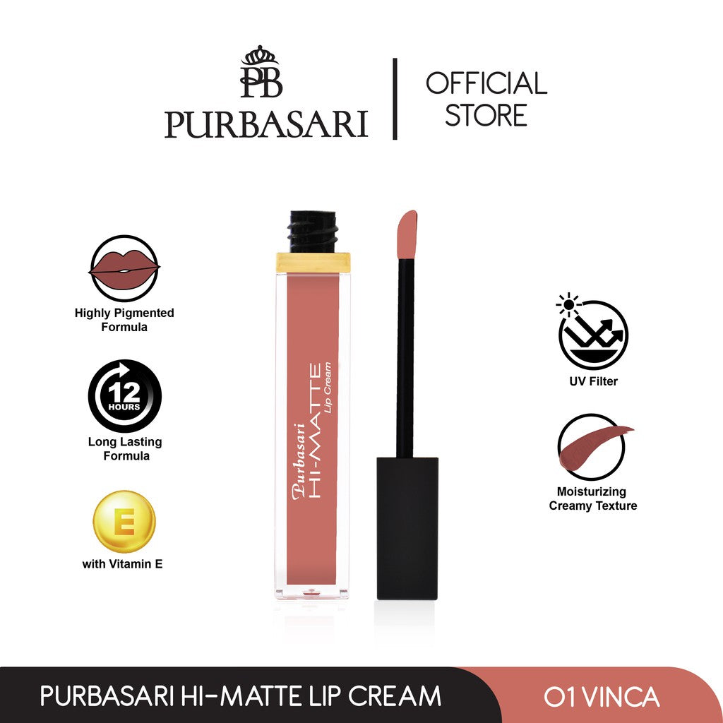 Purbasari Hi-Matte Lip Cream 01 Vinca / Matte Lipcream Warna Intens lembut - Pigmented - Tahan lama - Matte Finish - Transferproof
