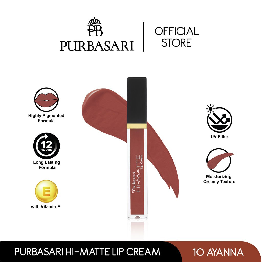 Purbasari Hi-Matte Lip Cream 10 Ayana / Matte Lipcream / Matte Lipstick - Lembut Tahan Lama Pelembab Pigmentasi Tinggi