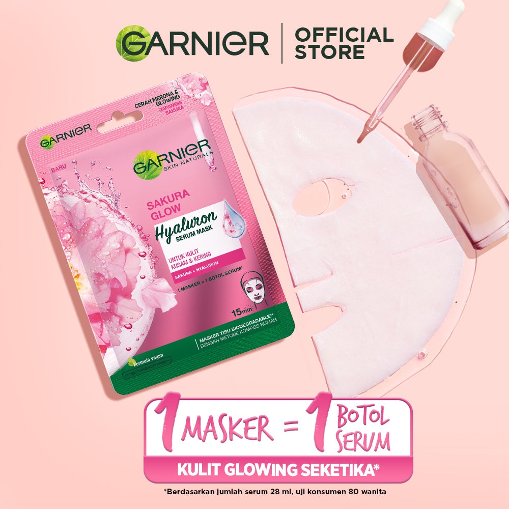 GARNIER Hyaluron Hydrating Skin Barrier Serum Masker Wajah Sakura Glow 10 Pcs Lebih Hemat skincare