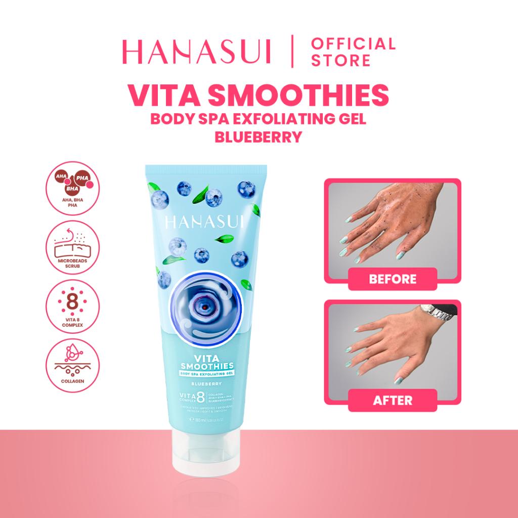 Hanasui Vita Smoothies Body Spa Exfoliating Gel 180ml Gentle Body Scrub & Peel with Double Exfoliator AHA BHA PHA Microbeads Collagen