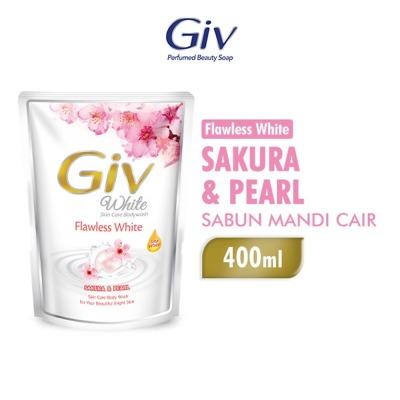 Giv White Collection Body Wash – Sakura & Pearl Refill 400ml | Radiant Skin with Sakura Extract & Pearl Essence | Gentle Daily Cleanser with Elegant Floral Fragrance