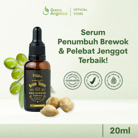 Green Angelica Beard Serum 20 ml - Beard, Mustache, Sideburn & Eyebrow Growth Serum - BPOM Certified
