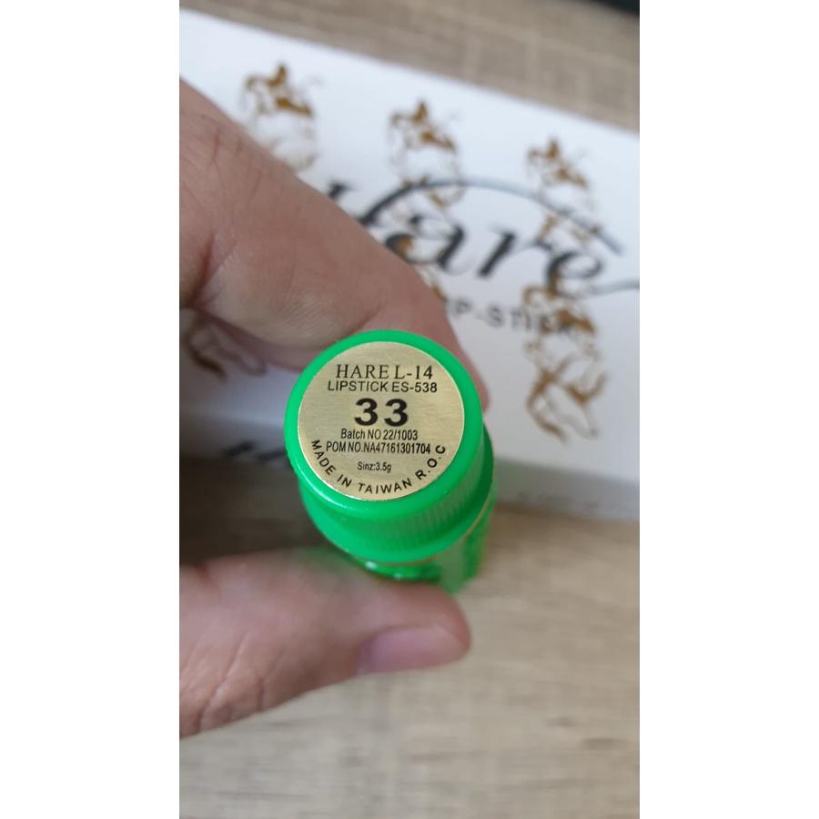 Hare Arab BPOM Resmi Lipstick Hijau Ajaib L-14, Natural Pink Finish, Non-Drying, Long-Lasting, Safe for Lips, Elegant Green Shade, 1pcs