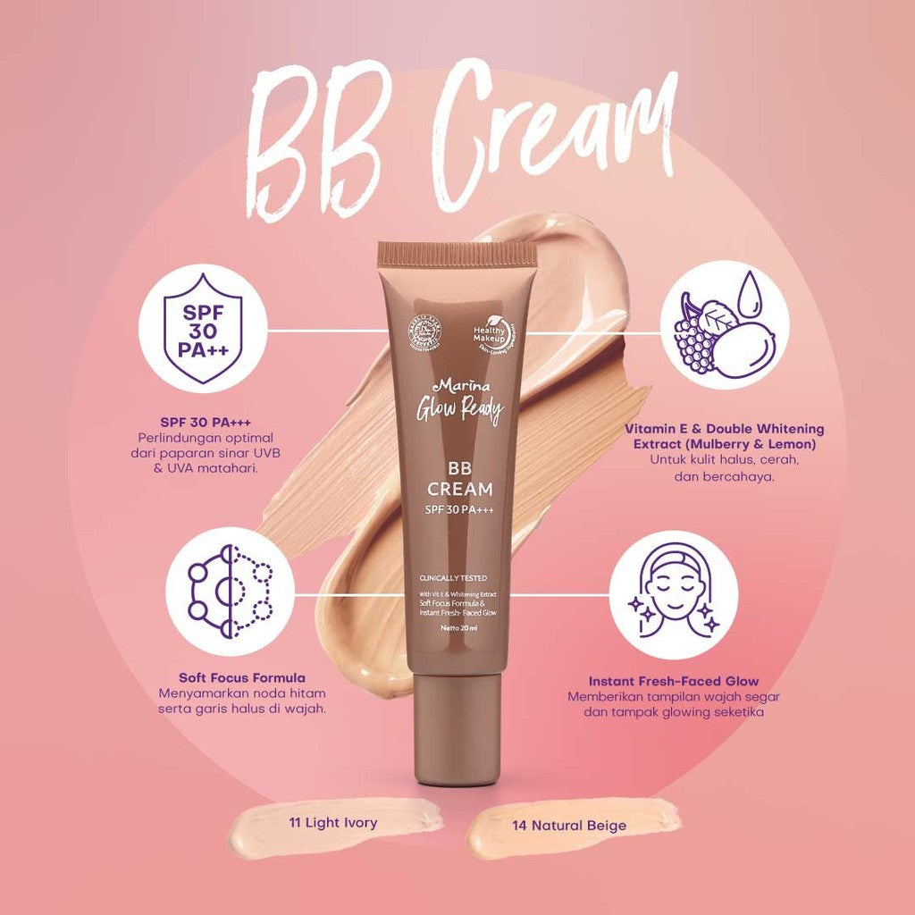 Marina Glow Ready BB Cream SPF 30 PA+++ - Exp : 06.2026
