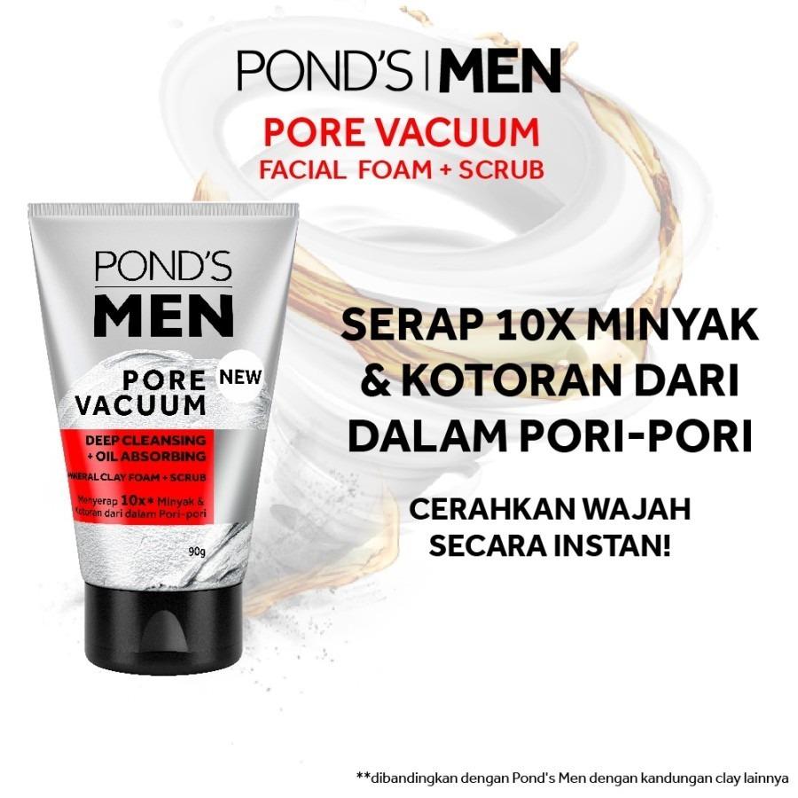POND'S Men's Pore Vacuum Facial Foam & Scrub 90g - Deep Cleansing Oil Control & Pore Vacuum Effect with Activated Charcoal