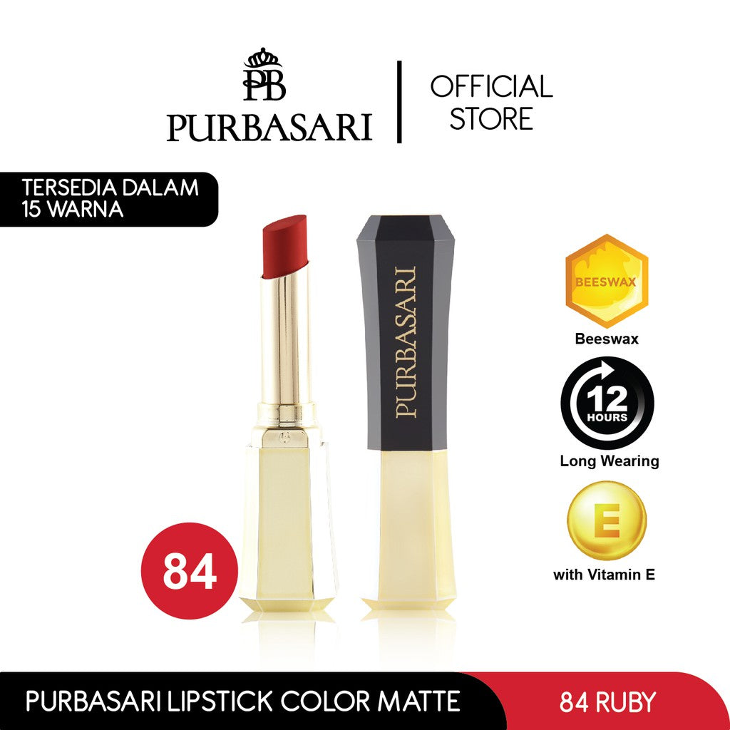 Purbasari Lipstick Color Matte 84 / Lipstick Matte / Lipstick tahan 12jam - Ringan dan lembut di bibir