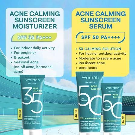 Wardah UV Shield Acne Calming Sunscreen SPF 50 + Moisturizer SPF 35 – Daily Sun & Skin Protection