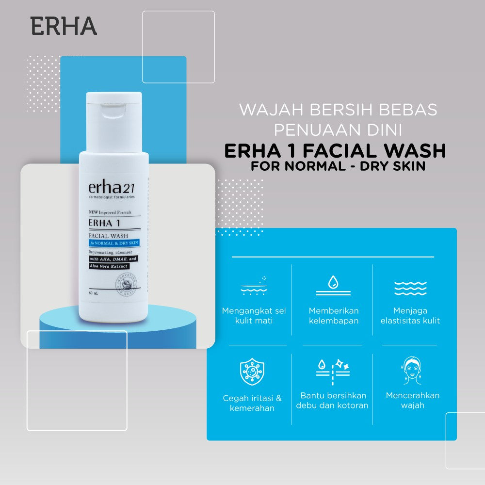 ERHA 1 Facial Wash for Normal & Dry Skin 60ml - Sabun Muka Kulit Normal dan Kering