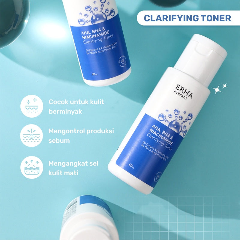 ERHA Acneact AHA BHA & Niacinamide Clarifiying Toner 60ml - Toner Wajah Eksfoliasi  Jerawat & Minyak
