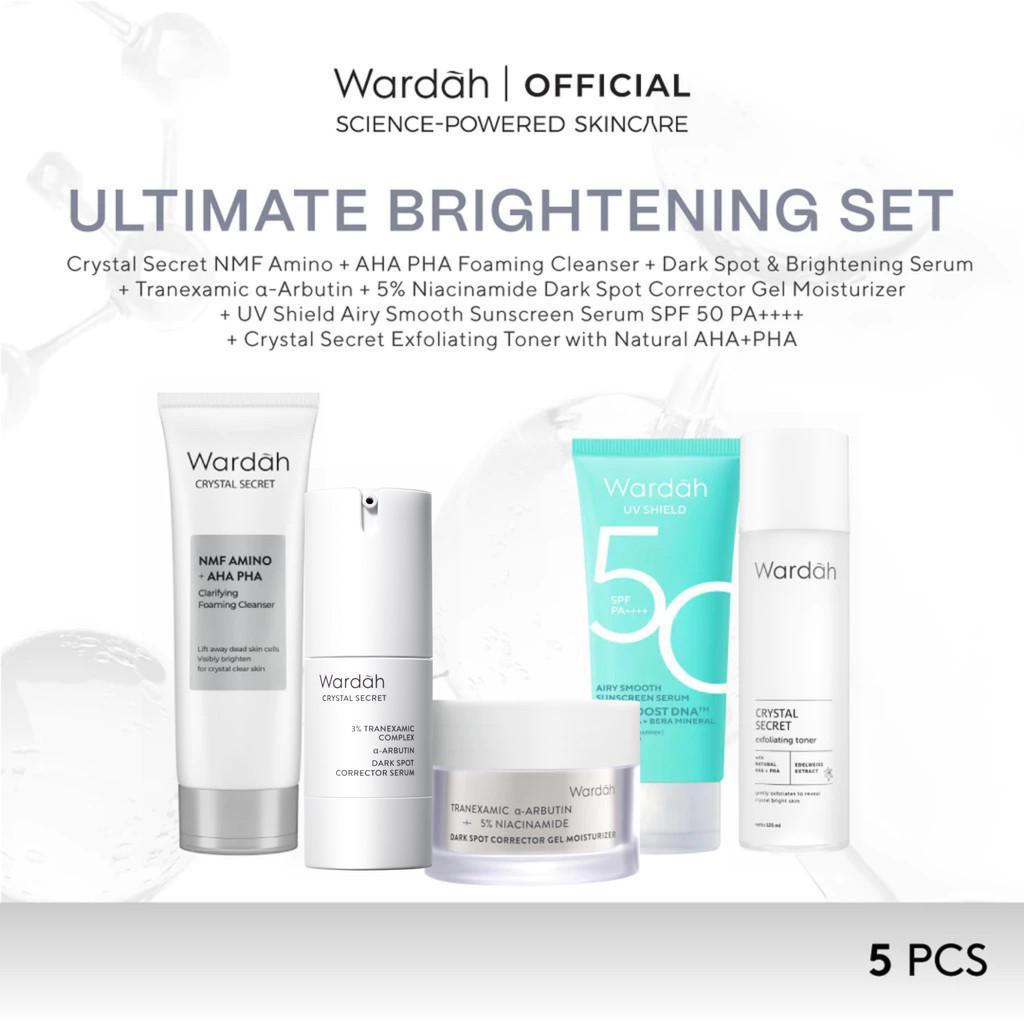 Wardah Bright Booster Set - 5 Pieces Complete Skincare Solution with Face Wash Toner Serum Moisturizer & Sunscreen for Clear Healthy Skin