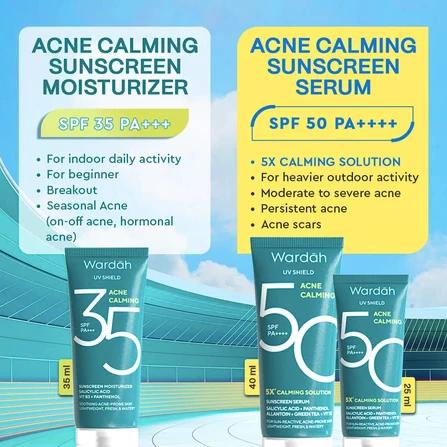 Wardah UV Shield Acne Calming Sunscreen SPF 50 + Moisturizer SPF 35 – Daily Sun & Skin Protection